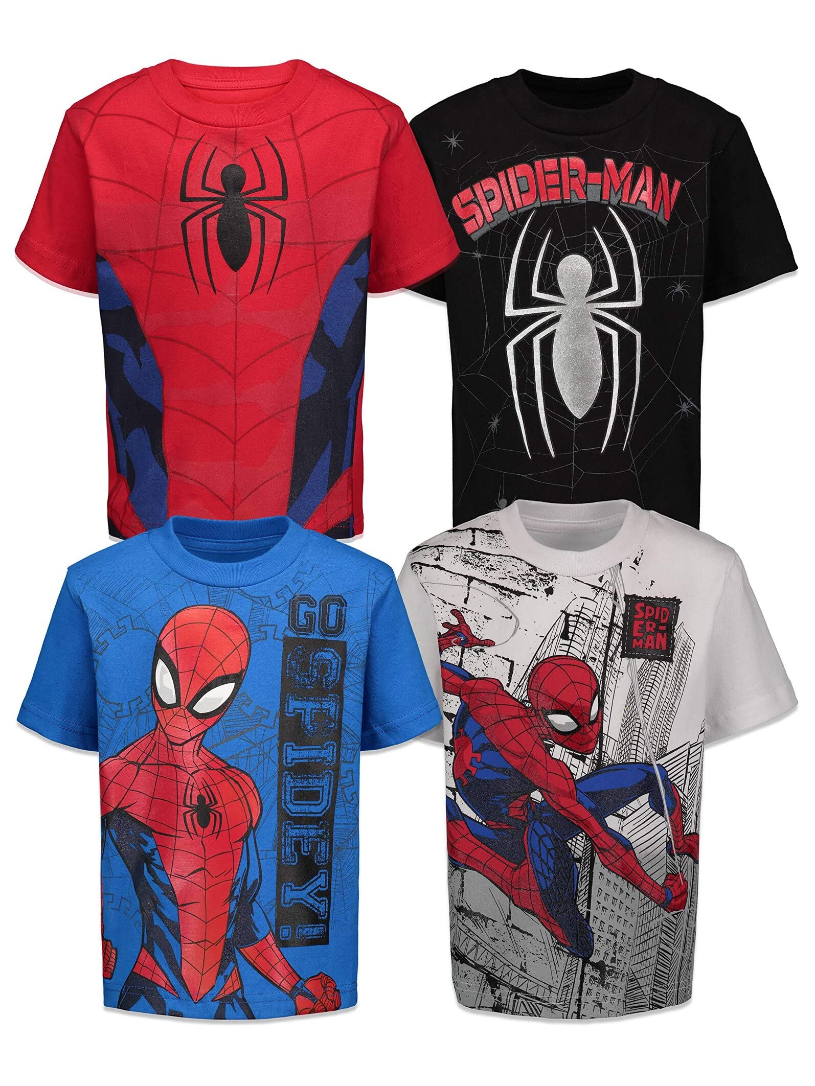 Marvel Spider-Man 4 Pack Pullover T-Shirts Toddler to Big Kid